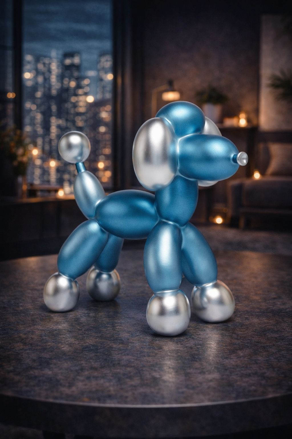 Balloon Dog Skulptur – Blau & Silber · Modernes Designobjekt