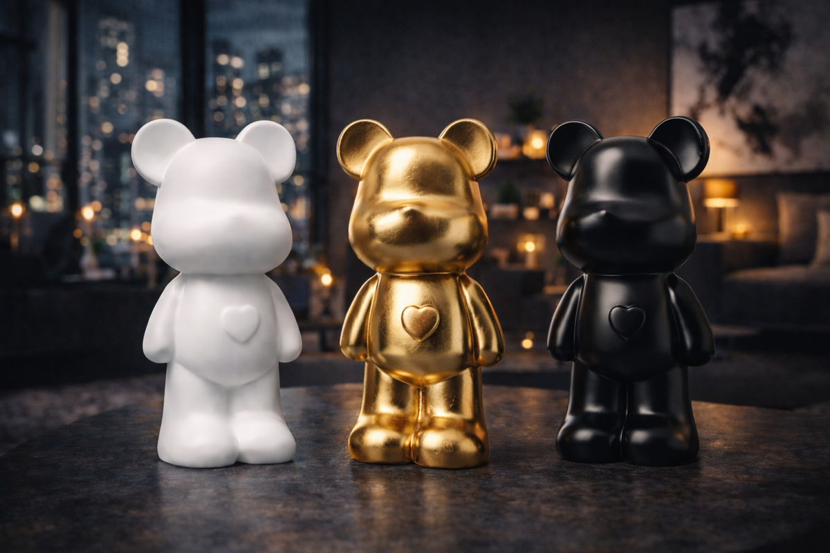 Golden Heart Bear – alle 3 im Set | Schwarz · Weiß · Gold