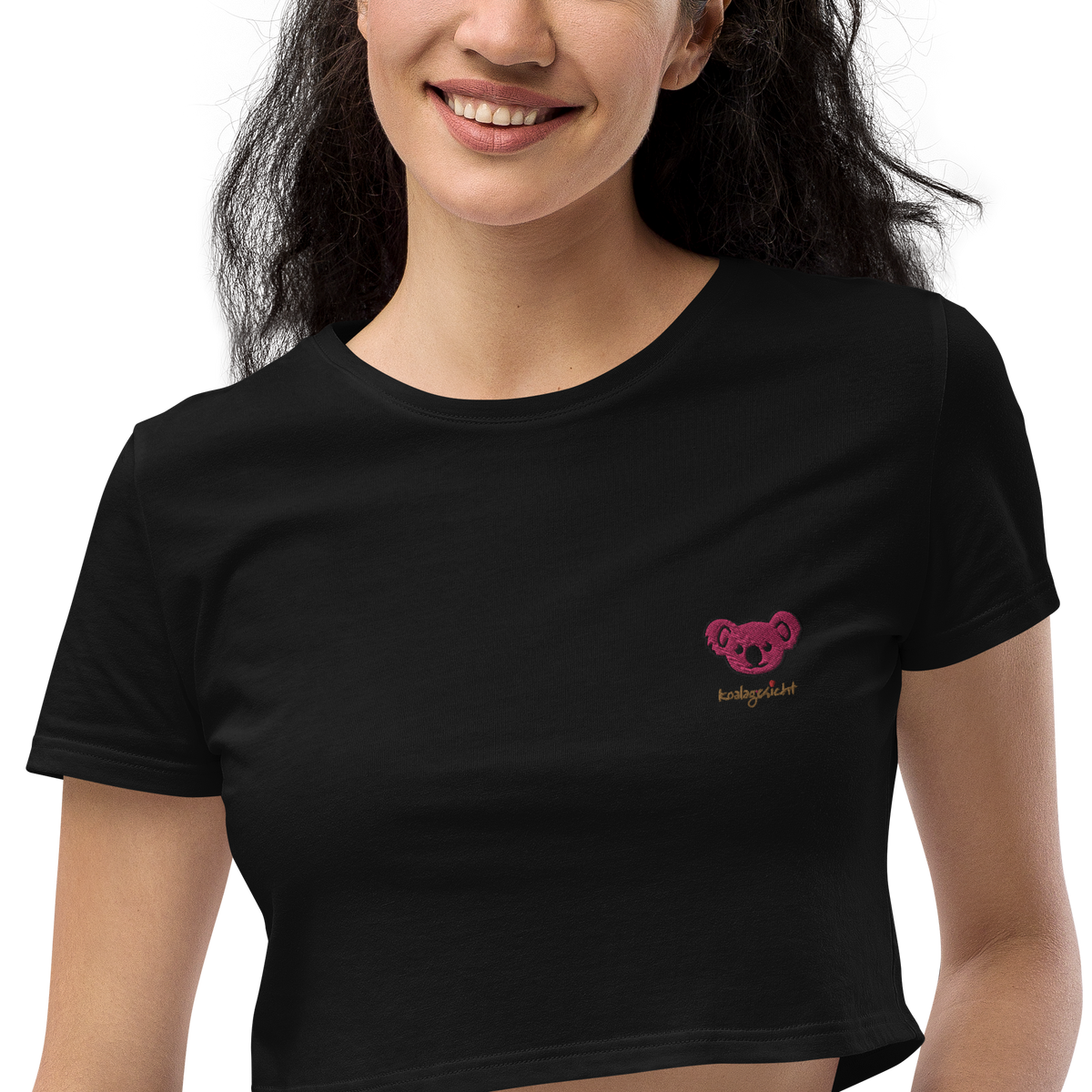 Koala Bärchen pink gestickt - Bio Crop Top