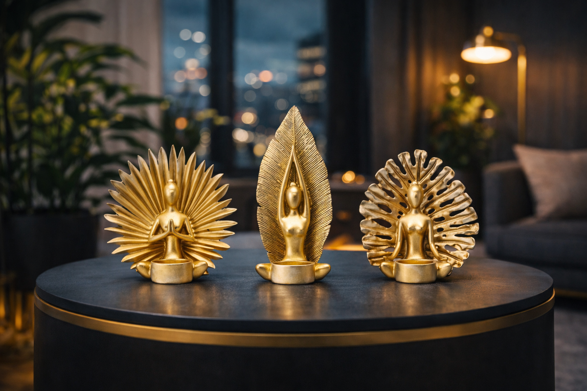 Goldene Meditationsfiguren – Set aus 3 Designobjekten