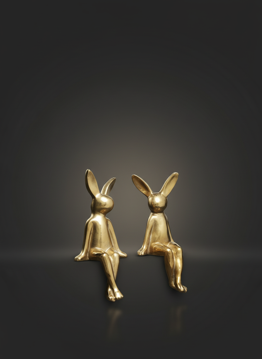 2 Designer Hasen Figuren - Gold