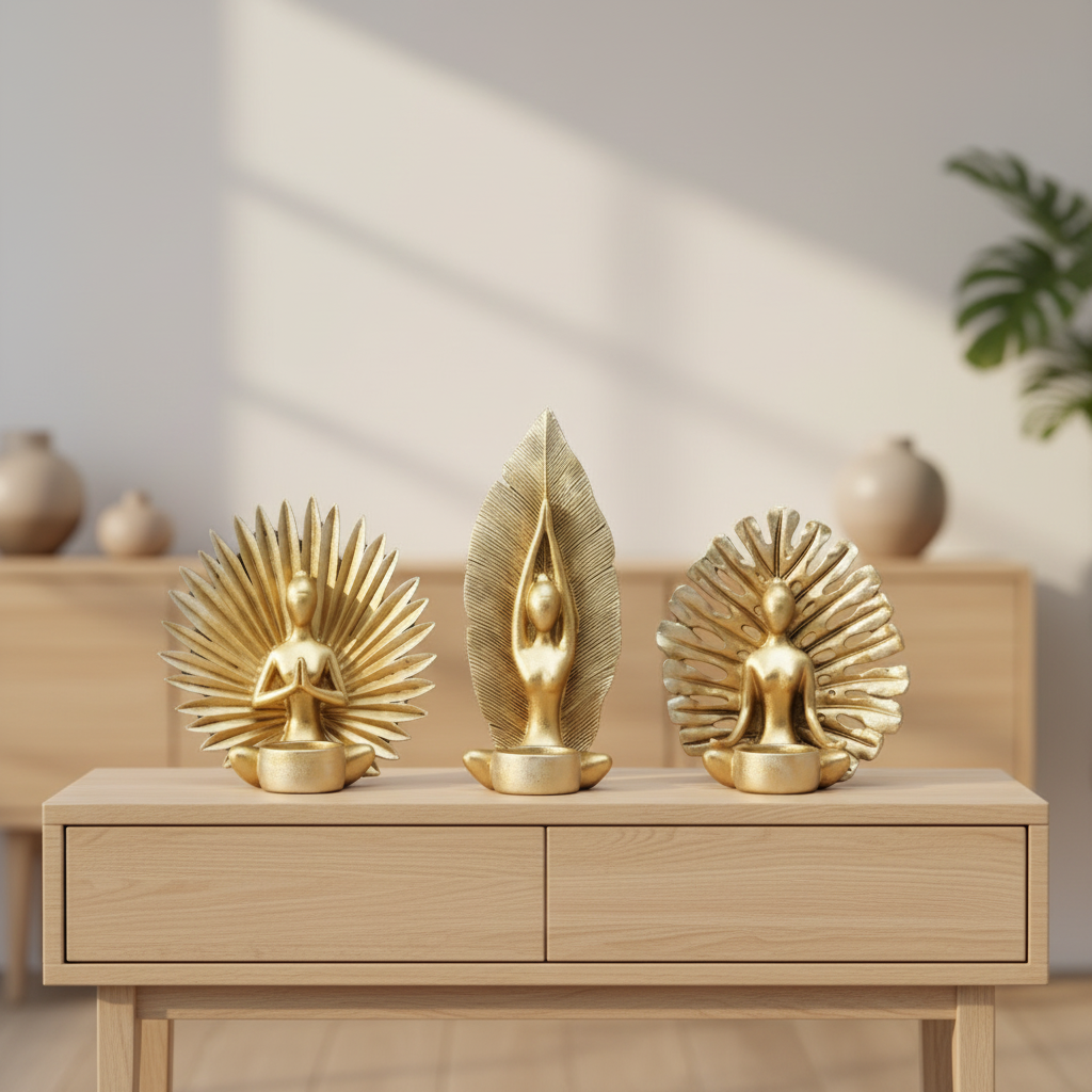 Goldene Meditationsfiguren – Set aus 3 Designobjekten